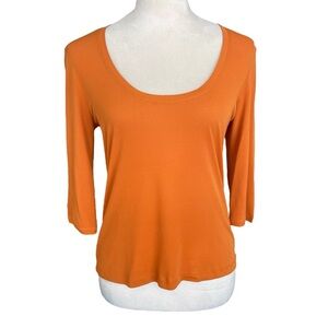 Etro Milano Silk Orange Top Women Size S Classic 3/4 Sleeves Lightweight Vintage